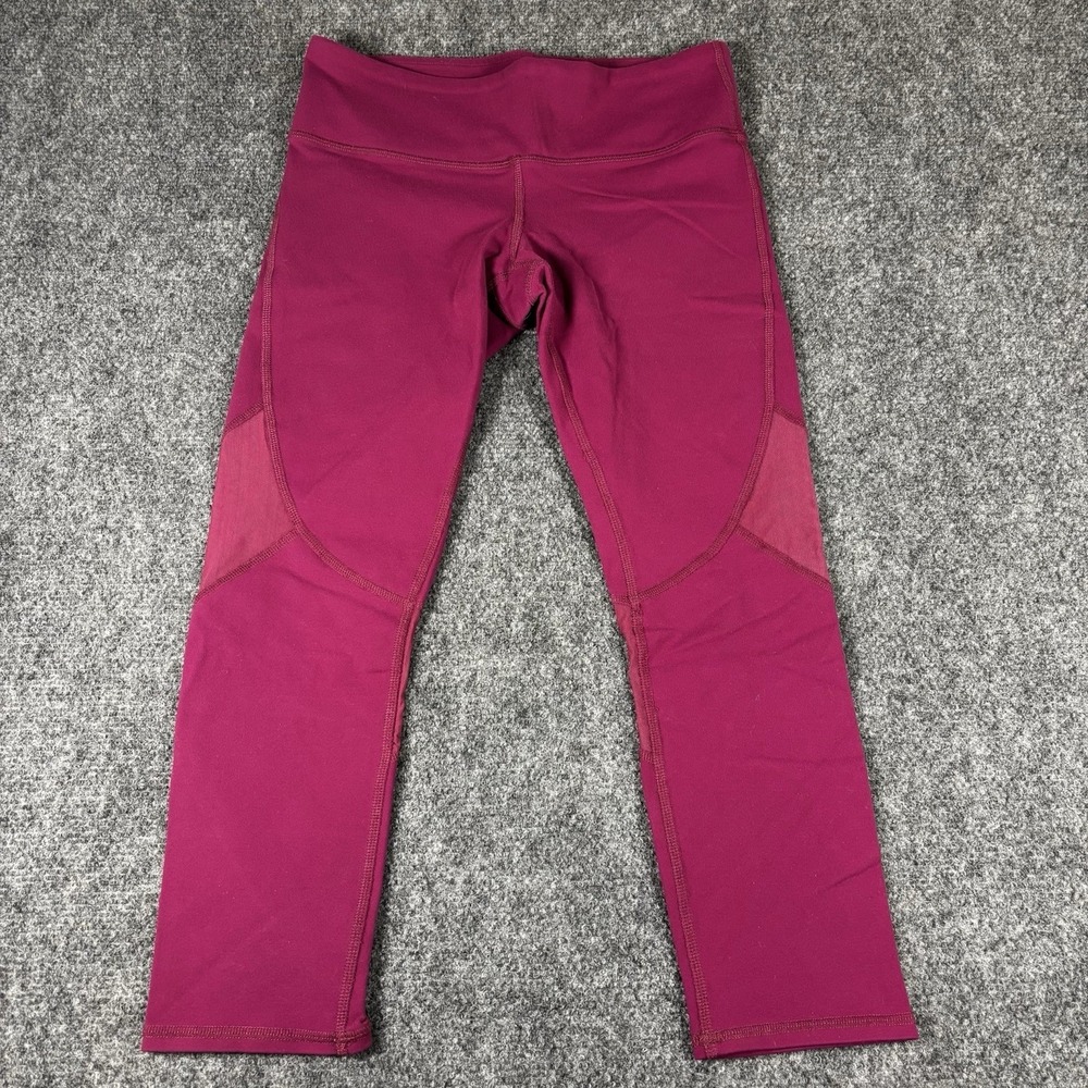 Alo Yoga Cropped Leggings Womens S Berry Pink Mesh Panel Activewear Yoga Pants